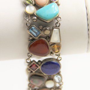 80s VINTAGE STERLING SILVER & MULTI GEMSTONE 8" BRACELET